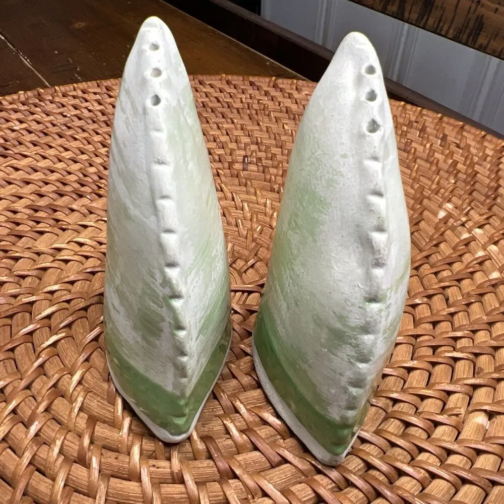 Handmade Studio Pottery Green Salt & Pepper Shaker Set
